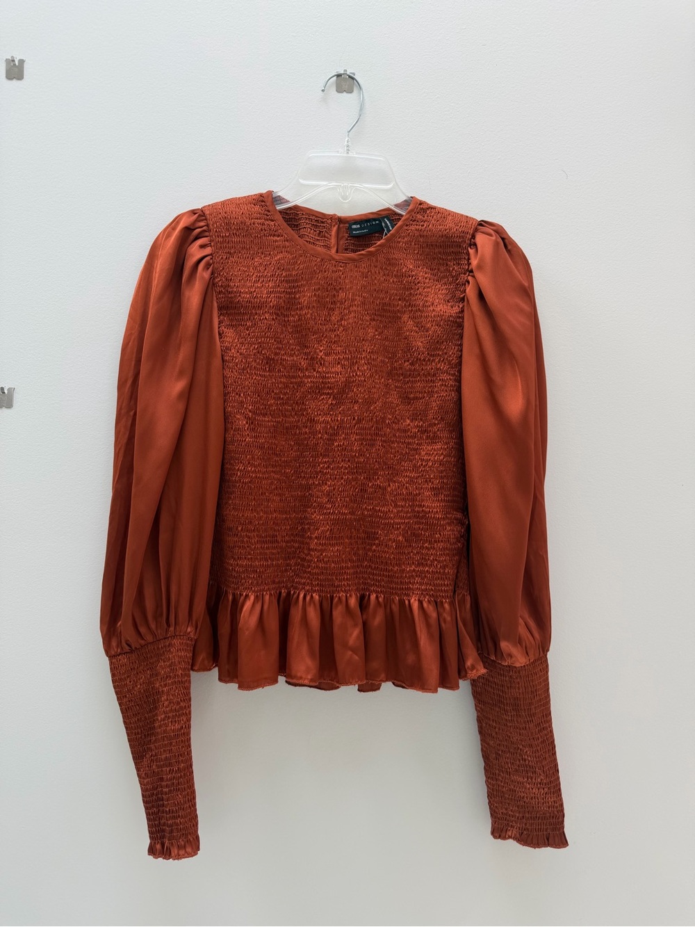 NWOT Rust Puff-Sleeve Smocked Peplum Top - Asos Design